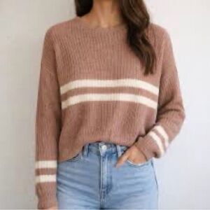 PacSun Women's Tan and White Striped Sweater